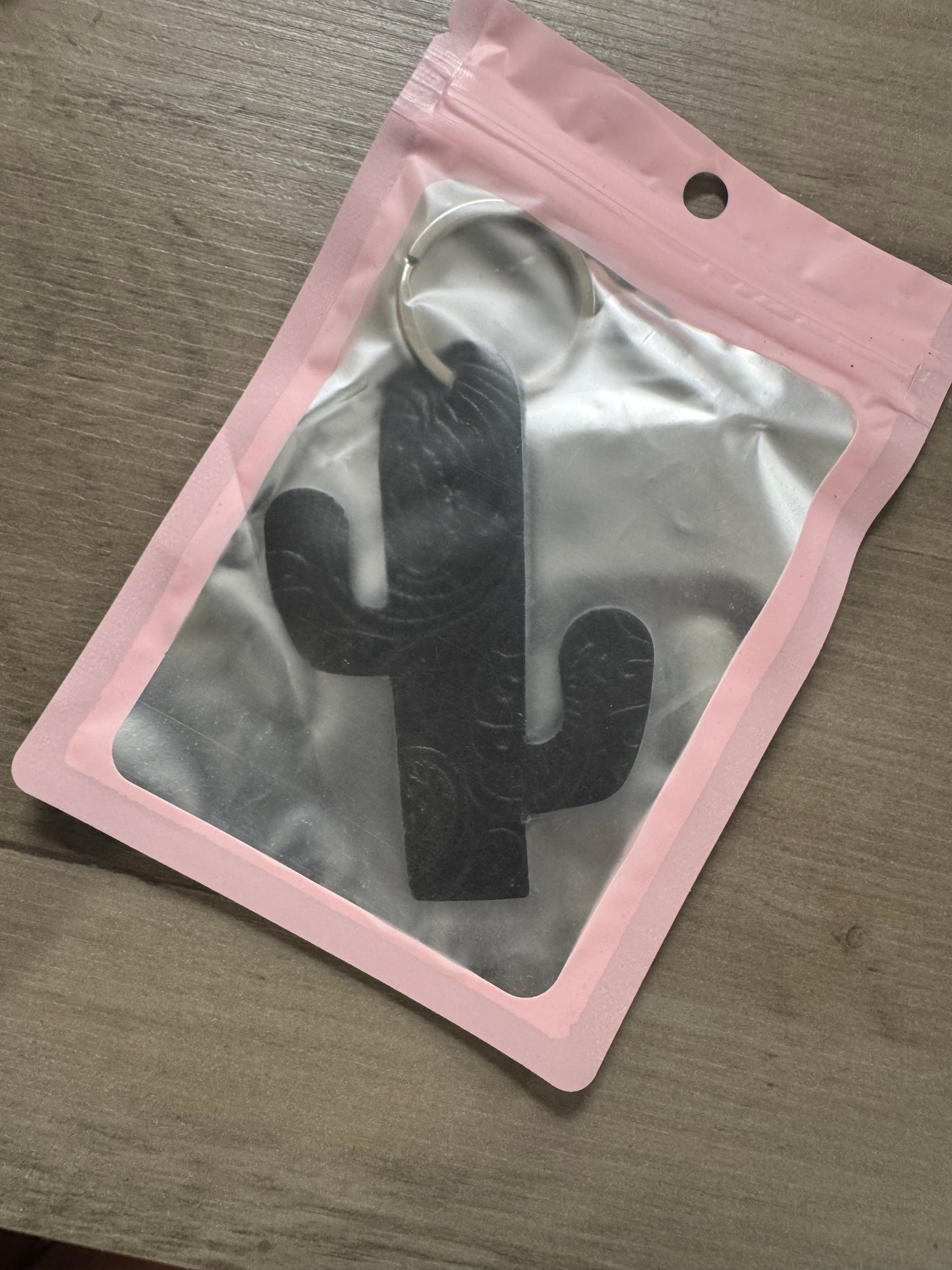 Genuine Leather Keychain - Dark Brown Cactus